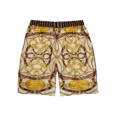 Shop Moschino Printed Silk-twill Shorts
