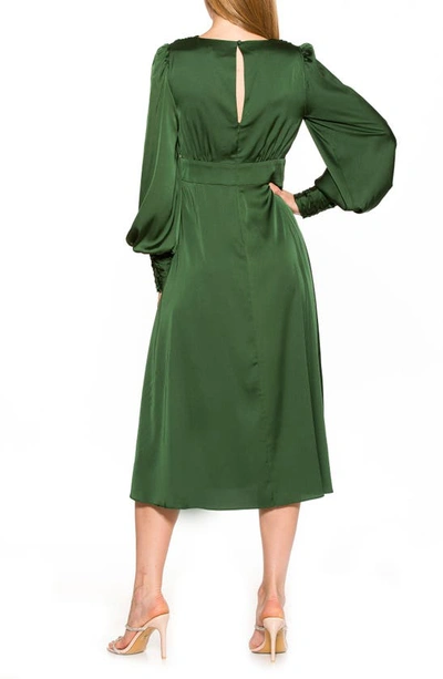 Shop Alexia Admor Elysa Long Sleeve Satin Midi Dress In Emerald