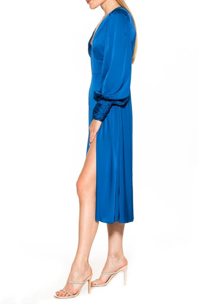 Shop Alexia Admor Elysa Long Sleeve Satin Midi Dress In Lapis