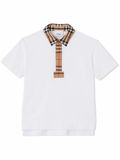 Shop Burberry Boys White Cotton Polo Shirt
