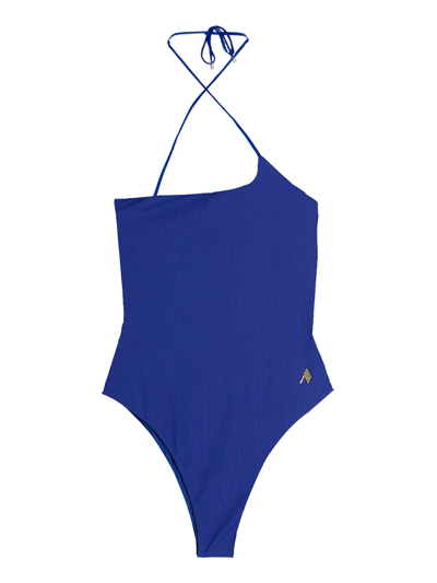 Shop Attico One-piece Ribbed Swimsuit In Blue