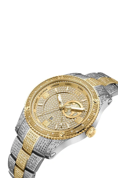 Shop Jbw Jet Setter Gmt Diamond Bracelet Watch, 46mm In Two-tone