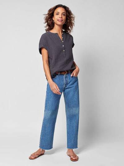 Shop Faherty Dream Cotton Gauze Desmond Top In Washed Black