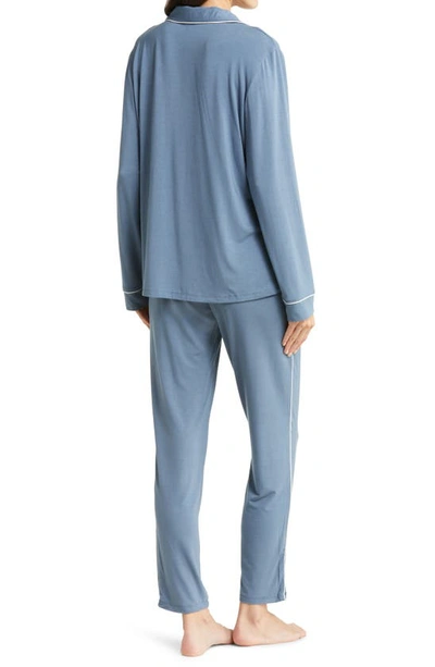 Shop Eberjey Gisele Slim Jersey Knit Pajamas In Coastal Blue/ Ivory