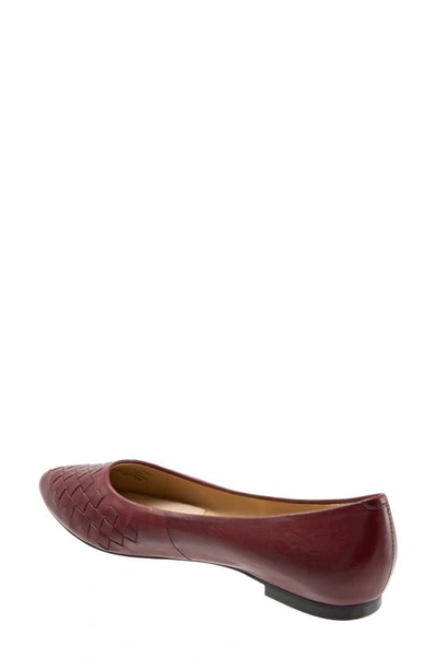 Shop Trotters Estee Woven Flat In Dark Red Leather