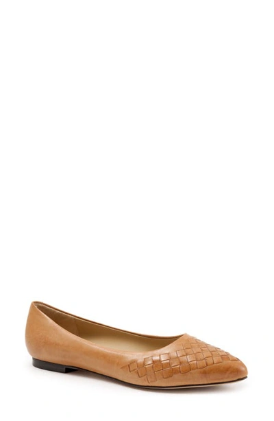 Shop Trotters Estee Woven Flat In Tan Leather