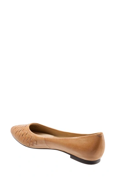 Shop Trotters Estee Woven Flat In Tan Leather