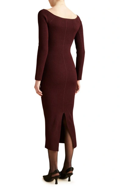 Shop Khaite Pia Ribbed Off The Shoulder Long Sleeve Sweater Dress In Merlot