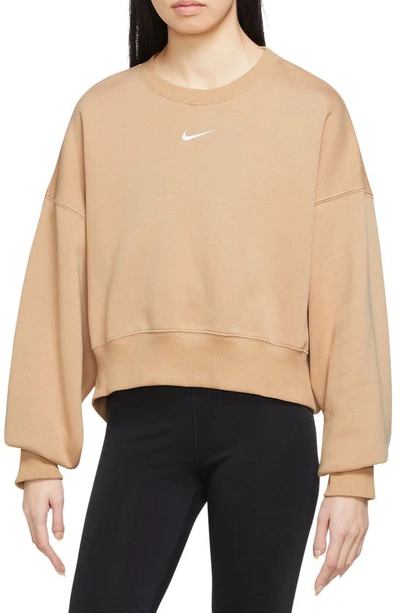 Shop Nike Phoenix Fleece Crewneck Sweatshirt In Hemp/ Sail