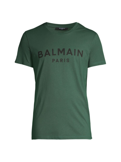Shop Balmain Men's Logo Cotton T-shirt In Green