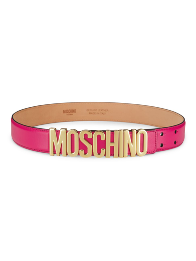 Shop Moschino Women's Logo Buckle Leather Belt In Fuchsia
