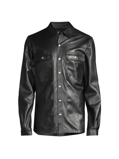 Shop Rick Owens Men's Leather Outershirt In Black
