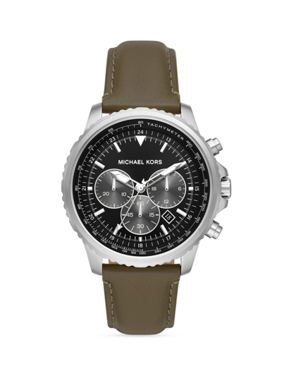 Shop Michael Kors Men's Cortlandt Stainless Steel & Leather Chronograph Watch In Olive