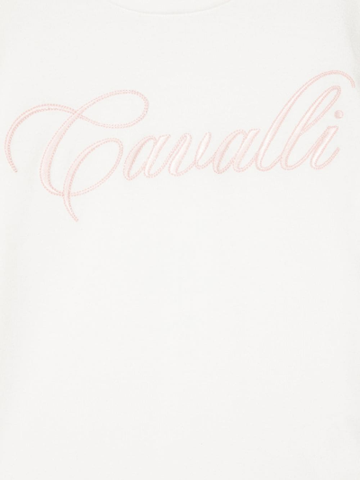 Shop Roberto Cavalli Junior Embroidered Logo Cotton T-shirt In White