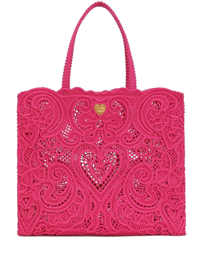 Dolce & Gabbana Large Cordonetto Lace Shopper Bag In Fuchsia | ModeSens