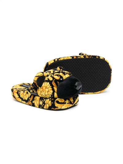 Shop Versace Baroque Floral Slippers In Black