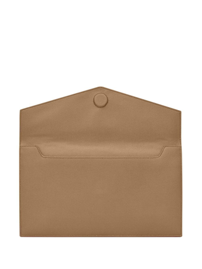 Shop Saint Laurent Logo-lettering Leather Clutch Bag In Brown