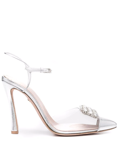 Shop Giambattista Valli Crystal Embellished Heels In Grey