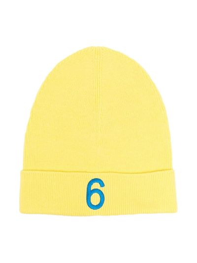 Shop Mm6 Maison Margiela Embroidered-logo Detail Beanie In Yellow