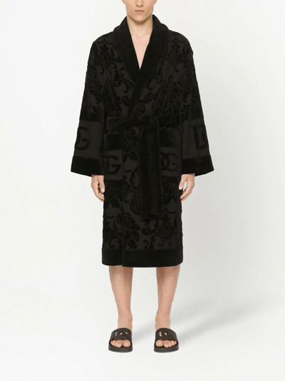 Shop Dolce & Gabbana Long Sleeve Bathrobe In Black