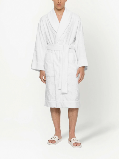 Dolce & Gabbana Terry Cotton Jacquard Bath Robe In White