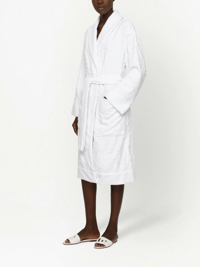 Dolce & Gabbana Terry Cotton Jacquard Bath Robe In White