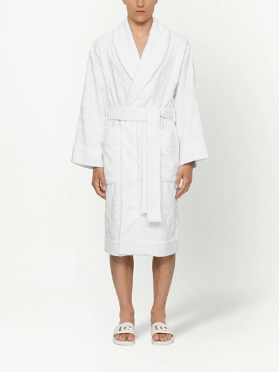 Dolce & Gabbana Terry Cotton Jacquard Bath Robe In White