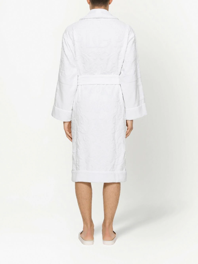 Dolce & Gabbana Terry Cotton Jacquard Bath Robe In White