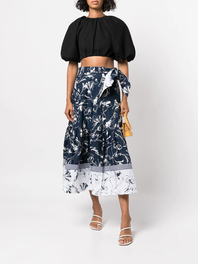 Shop Aje Cropped Puff-sleeve Blouse In Black