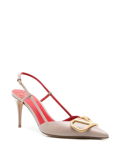 Valentino Womens Blush Vlogo 80 Pointed-toe Leather Slingback Courts In Neutrals
