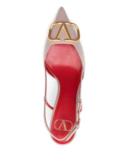 Valentino Womens Blush Vlogo 80 Pointed-toe Leather Slingback Courts In Neutrals
