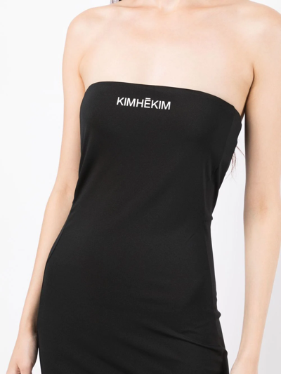 Shop Kimhēkim Logo-print Tube Dress In Black