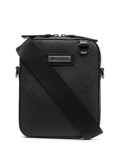 Shop Karl Lagerfeld Logo Zipped Messenger Bag In Black