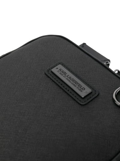 Shop Karl Lagerfeld Logo Zipped Messenger Bag In Black