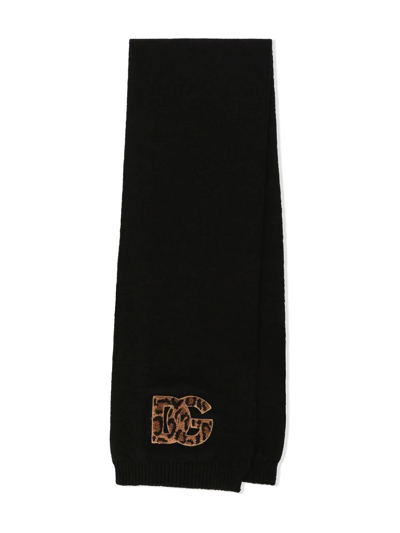 Shop Dolce & Gabbana Dg Logo-patch Wool Scarf In Black