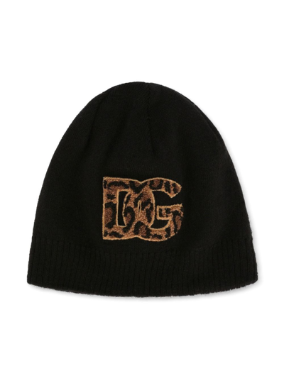 Shop Dolce & Gabbana Dg Logo-patch Wool Beanie In Black