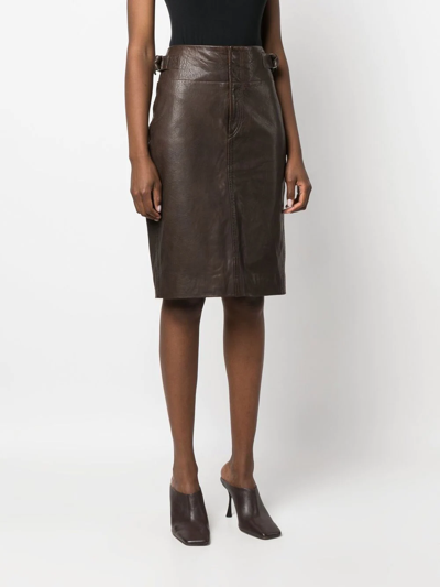 Shop Isabel Marant Étoile High-waisted Leather Pencil Skirt In Brown