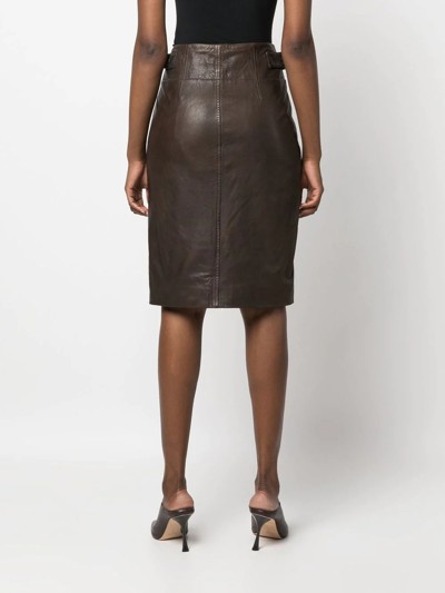 Shop Isabel Marant Étoile High-waisted Leather Pencil Skirt In Brown