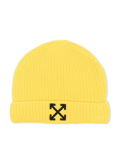 Shop Off-white Arrows Ribbed-knit Beanie In Yellow