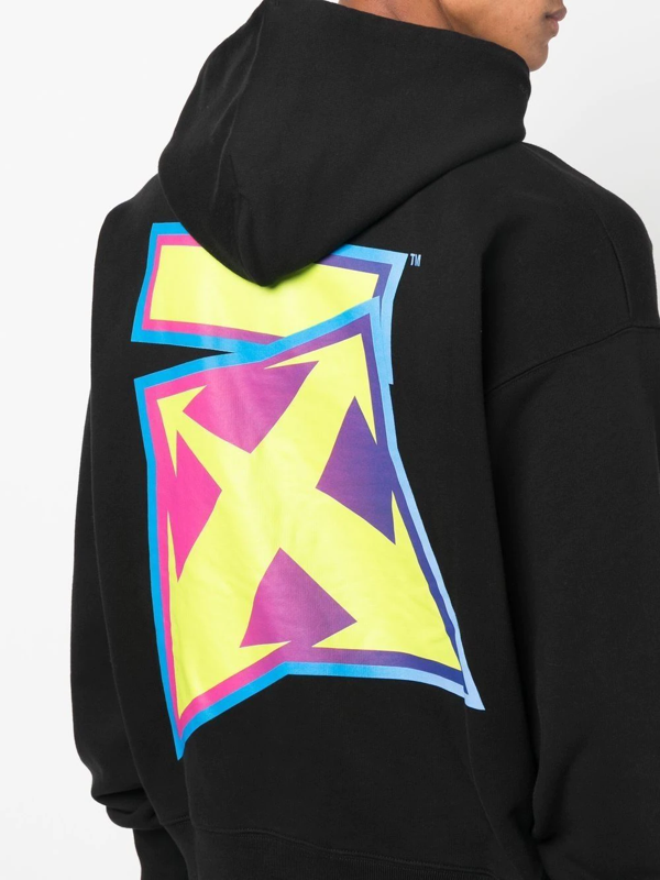 Off-White logo-print drawstring hood - BLACK GREEN FLUO