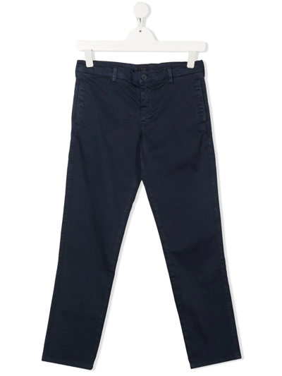 Shop Fay Slim-cut Cotton Trousers In Blue