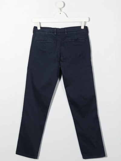 Shop Fay Slim-cut Cotton Trousers In Blue