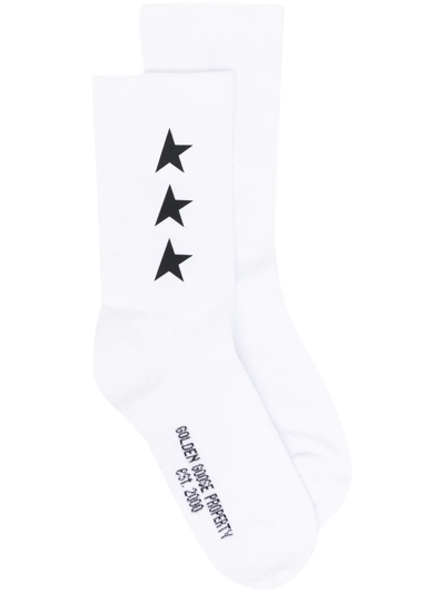 Golden Goose Logo Cotton Blend Socks In White
