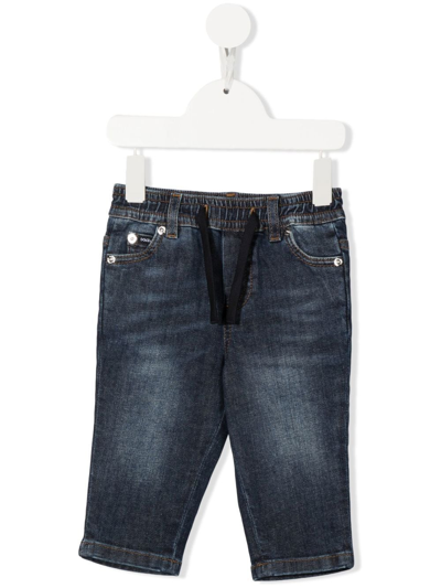 Shop Dolce & Gabbana Drawstring Straight-leg Jeans In Blue