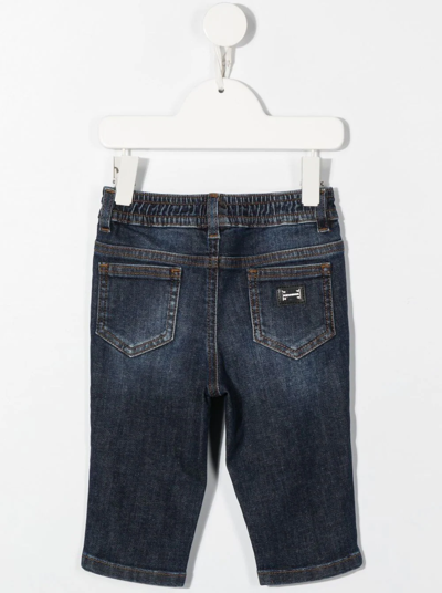 Shop Dolce & Gabbana Drawstring Straight-leg Jeans In Blue