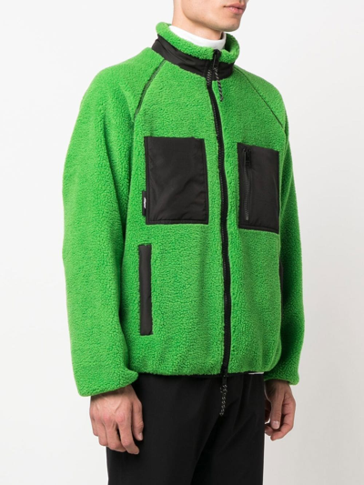 Shop Msgm Logo-patch Funnel Neck Jacket In Green