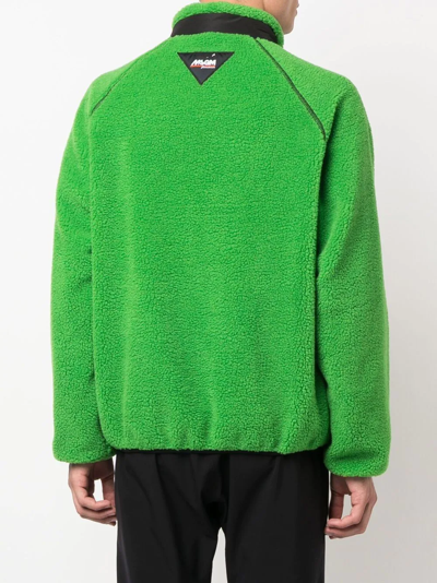 Shop Msgm Logo-patch Funnel Neck Jacket In Green