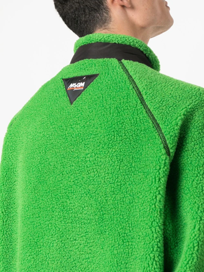 Shop Msgm Logo-patch Funnel Neck Jacket In Green