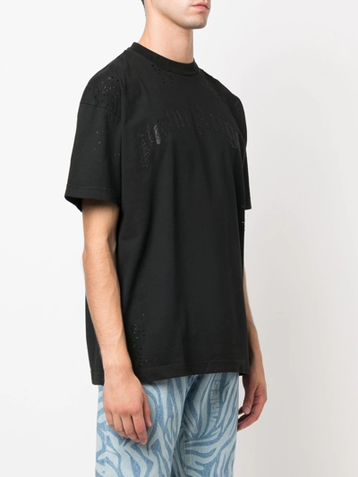 Palm Angels Black Crewneck T-shirt With Maxi Logo Print On The Front In Cotton Man In Black