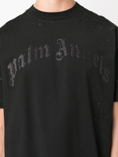 Palm Angels Black Crewneck T-shirt With Maxi Logo Print On The Front In Cotton Man In Black